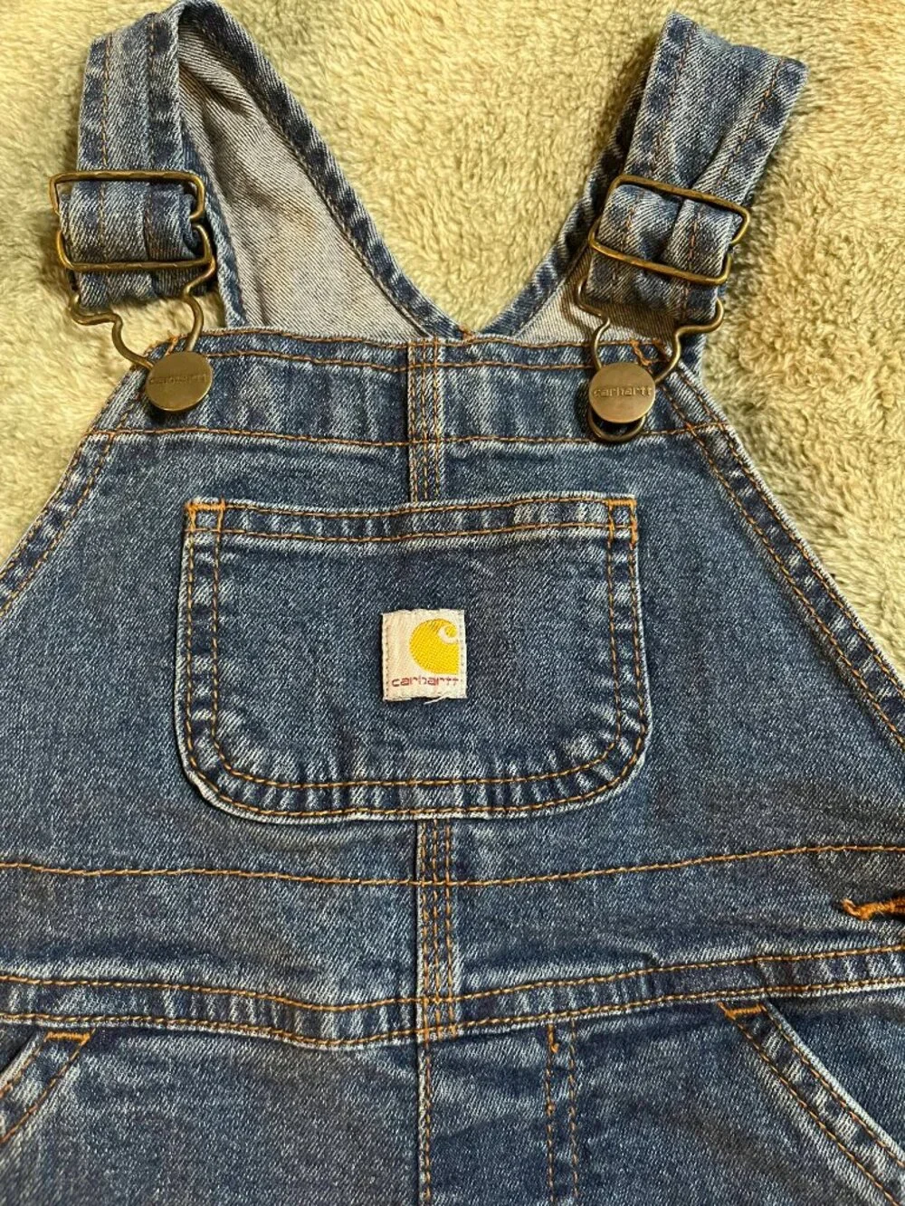 Carhartt Toddler 2T Denim Shortalls Short Overalls Blue Adjustable Straps